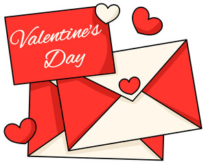 Romantic Valentine greeting card with love envelopes and hearts for celebration.