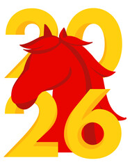 Stylized horse head with 2026 design for Chinese zodiac celebration.