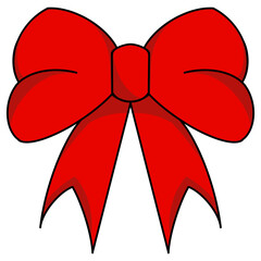 Red ribbon bow illustration for Valentine or romantic celebration graphic design.