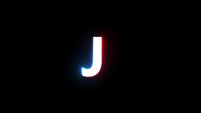 Neon capital alphabet letter J text animation.  Neon font letter animation on black background.