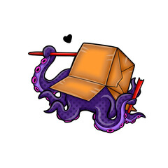 Funny Octopus Tentacles Inside Cardboard Box