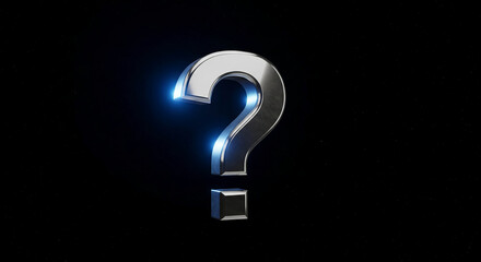 Metallic question mark with blue light, set against a starry background, symbolizing uncertainty, inquiry, and exploration, perfect for educational or mystery concepts
