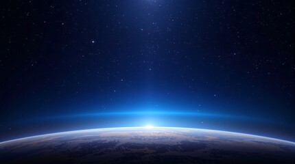 Fototapeta premium Planet Earth from space with a glowing sunrise and starry sky