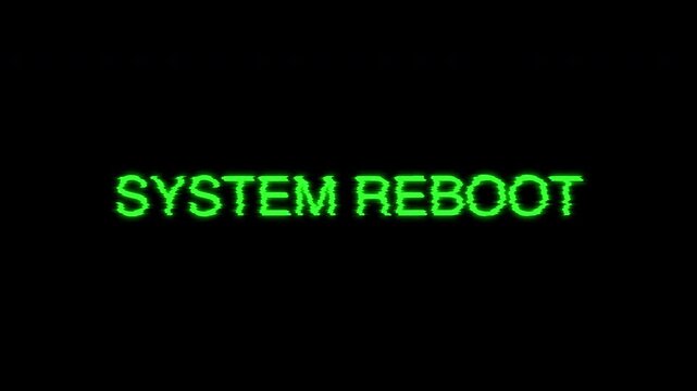 System reboot glitch effect digital display retro tech computer screen suitable for conveying technical issues, startup sequences, or cyberpunk themes in digital media.