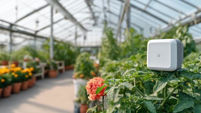 Medium shot of a humidity sensor system monitoring leaf moisture levels during the redrying process to prevent damage in industrial drying environments.