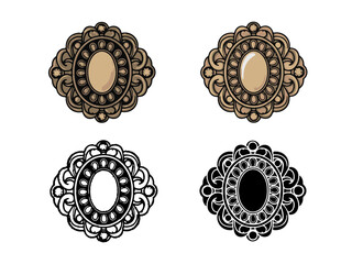 Ornate oval frame elements, classic vintage decorative border shapes for design