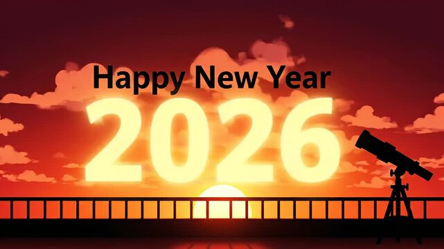 Happy new year 2026 sunset silhouette vector illustration future vision planning