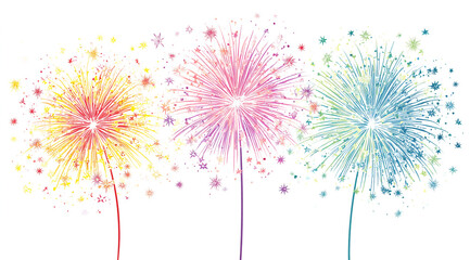 A beautiful illustration of three vibrant fireworks bursting in celebration