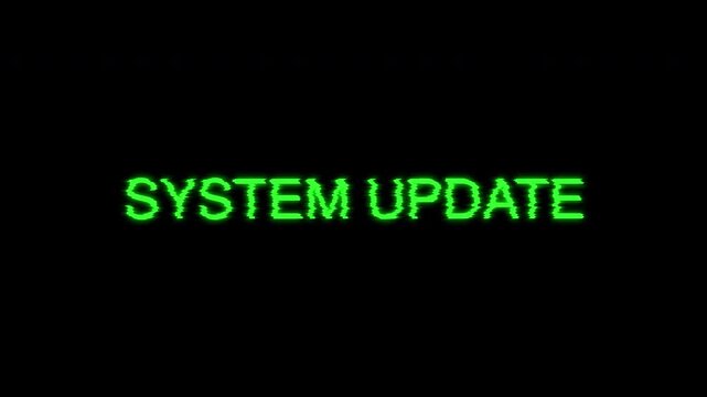 System update digital glitch screen technology computer message. ideal for illustrating system processes, technological changes, or data updates.