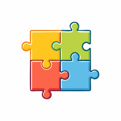Four brightly colored puzzle pieces arranged in a square formation on a white background jigsaw colorful