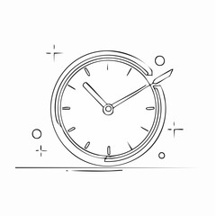 Minimalist Line Art Drawing of a Round Clock with Hands and Sparkles time sketch