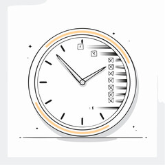Line Art Clock with Checkboxes and Crosses on the Dial, Indicating Tasks Completed and Pending time checklist