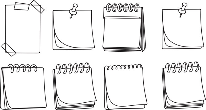 Set of cute notepads, task sheets, and reminders for school or office stationery concept, memo templates
