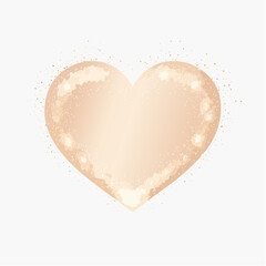 Soft peach-colored heart shape with sparkling gold glitter and light effects on a white background love