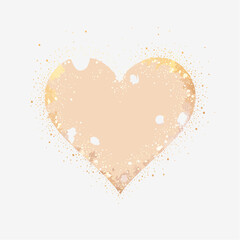 Golden Heart Shape with Glittering Particles and Petal Fragments on White Background sparkle