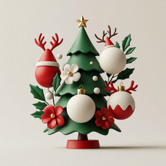 Christmas tree and baubles on white background. 3d rendering