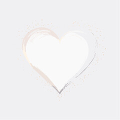 Pink heart shape with a gold outline and scattered gold glitter particles on a white background love
