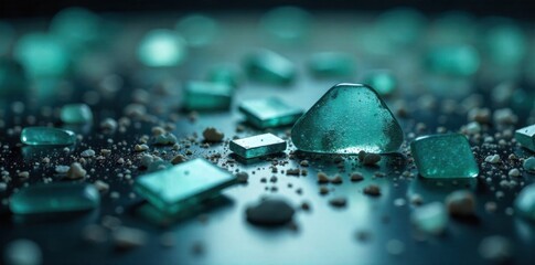 Turquoise crystals on black background. 3d rendering, 3d illustration. Generative AI Turquoise crystals on black background. 3d