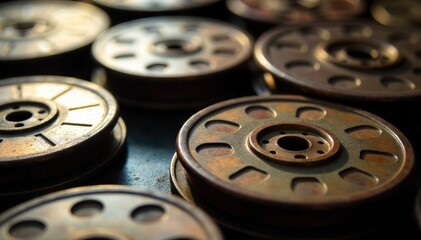 Close up of old car brake discs. Selective focus. Shallow DOF. generative AI Close up of old car brake discs. Selective focus.