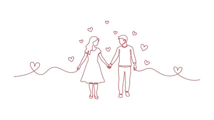 Love's Gentle Embrace: A delicate sketch portrays a couple walking hand-in-hand amidst a constellation of hearts, symbolizing the tenderness of love and companionship. © Jannat