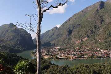 Beautiful mountian, river and view in Nong Khiew, Ou River, Ngoi District, Luang Prabang, Laos