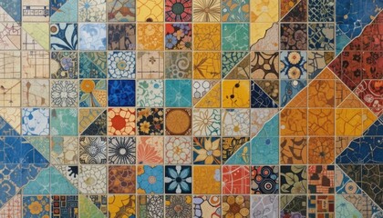 Colorful ceramic mosaic wall background in Lisbon, Portugal. High quality photo generative AI Colorful ceramic mosaic wall