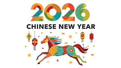 Obraz premium 2026 Chinese New Year Celebration, Horse Symbolism, Festive Graphics, Vibrant Colors, Cultural Art