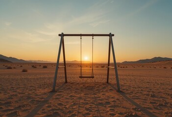 Swing in the Sahara desert at sunset. 3d render. generative AI Swing in the Sahara desert at sunset. 3d render. generative AI AI