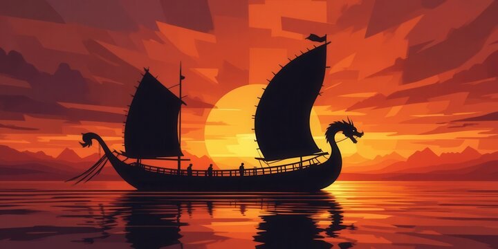 Sailing boat at sunset, 3d render of a sailboat generative AI Sailing boat at sunset, 3d render of a sailboat generative AI - Powered by Adobe