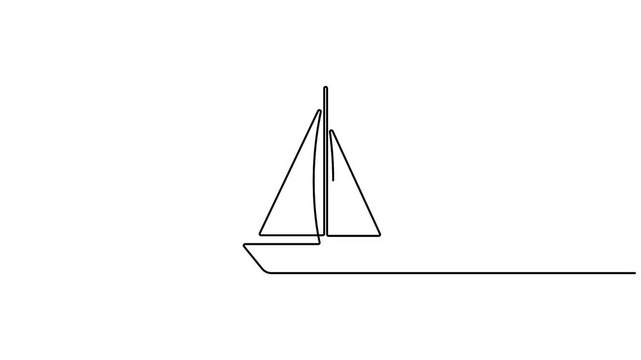 Self animated minimalist line drawing of a sailboat, also known as a sailing boat or yacht