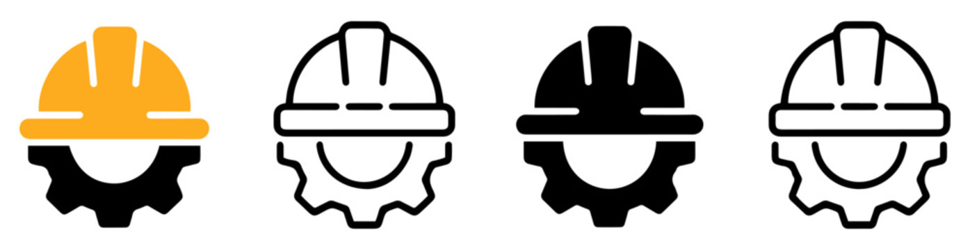 construction helmet gear icon set