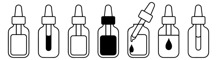 dropper serum bottle skincare line icon set