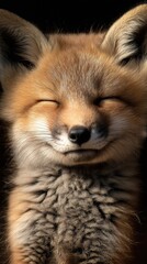 Fototapeta premium sleepy baby fox peaceful expression, soft daylight