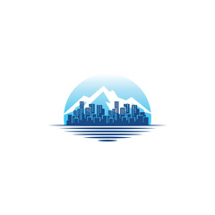 Fototapeta premium Metropolis nestled beneath blue mountain backdrop