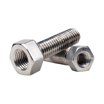 Bolt and nut stainless pair isolated on transparent background