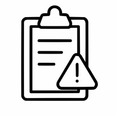 Line icon of a clipboard with alert symbol &mdash; emergency checklist, black on white, square minimalist style