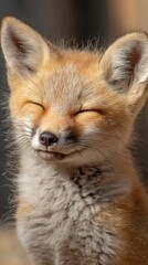 Fototapeta premium sleepy baby fox peaceful expression, soft daylight