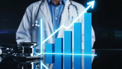 Doctor with Stethoscope and Growing Bar Chart Representing Healthcare Growth. - Powered by Adobe