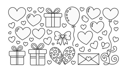 Valentine's Day Line Art Elements: A collection of charming line art illustrations showcasing elements perfect for expressing affection and celebrating love.