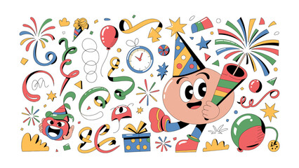 Obraz premium Party Time Illustration: A joyful illustration that celebrates the fun and excitement of a party, featuring playful and colorful design elements.