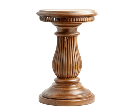 Ornate carved wooden pedestal stand display isolated on a transparent background