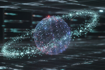 Network of the World: A globe made of interconnected lines of light, surrounded by a luminous aura, symbolizes the interconnectedness of our digital world.