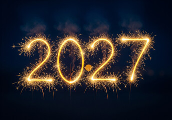 Glowing 2027 Sparkler Numbers on Dark Background