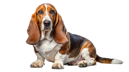 Basset Hound dog isolated on a transparent background, beagle puppy isolated on white background
