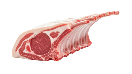 Isolated rack of lamb on a plain backdrop, culinary ingredient for fine dining recipe © Michal