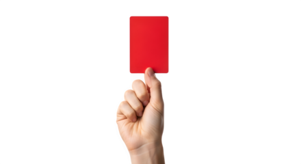 Hand holding a red card isolated on transparent background