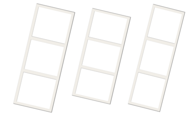 Set of three vintage film strip photo frames with blank transparent background for creative collage photography and cinematic memory display in retro layout design