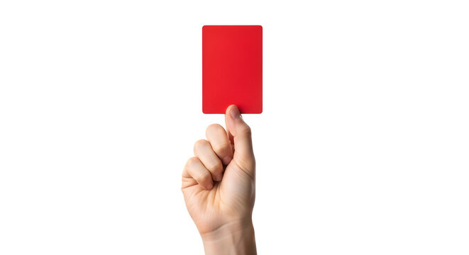 Hand holding a red card isolated on transparent background