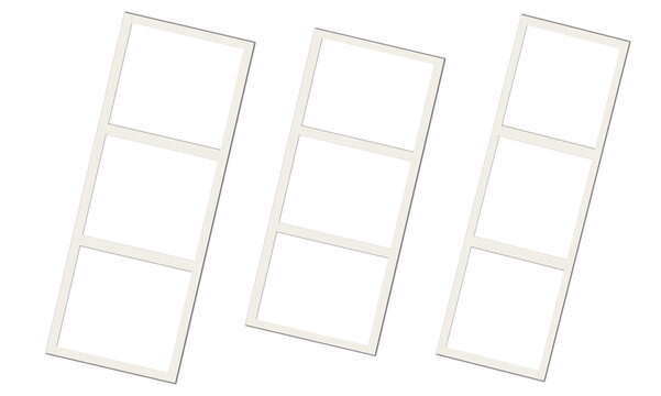 Set of three vintage film strip photo frames with blank transparent background for creative collage photography and cinematic memory display in retro layout design