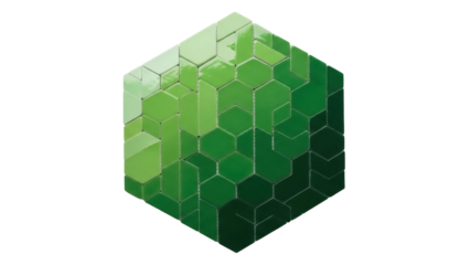 Isolated mosaic gradient, green tones, hexagons, geometric shape, tile pattern design